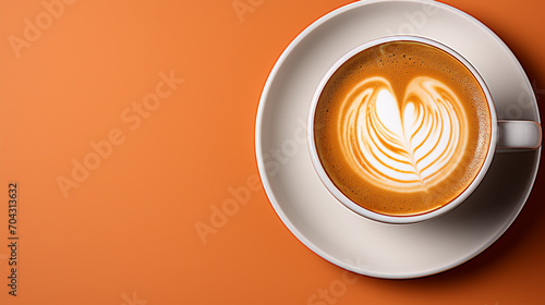 Fotografia Close-up of freshly brewed latte in coffee cup on orange background