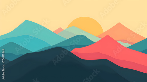 Analogous colors - balance and harmony shapeless Flat colorful cyan blue yellow red green pink orange landscape background wallpaper