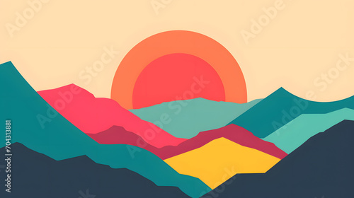 Analogous colors - balance and harmony shapeless Flat colorful cyan blue yellow red green pink orange landscape background wallpaper © BeautyStock