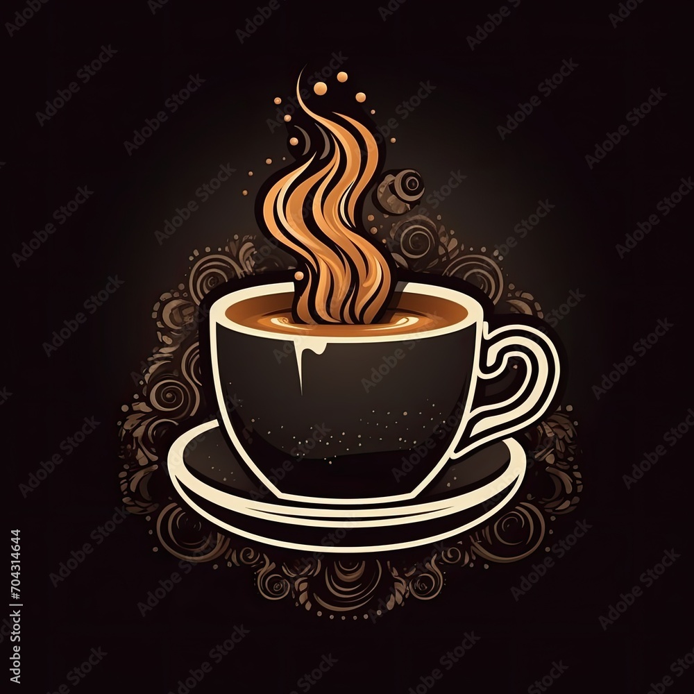 Obraz premium Coffee cafe logo concept design illustration in brown and black colors. Premium cafe logo. Tea logo. Coffee or tea cup icon. Symbol of fragrance. Hot espresso drink cup sign. Cappuccino emblem.