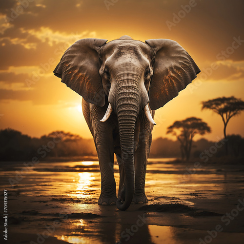 Frontal photograph of an elephant facing the camera .Generative Ai
