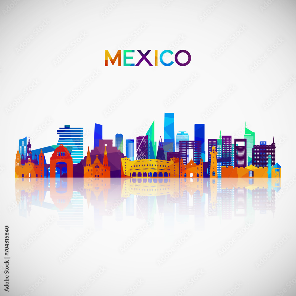 Mexico skyline silhouette in colorful geometric style. Symbol for your design. Vector illustration.