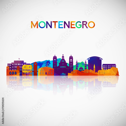 Montenegro skyline silhouette in colorful geometric style. Symbol for your design. Vector illustration.
