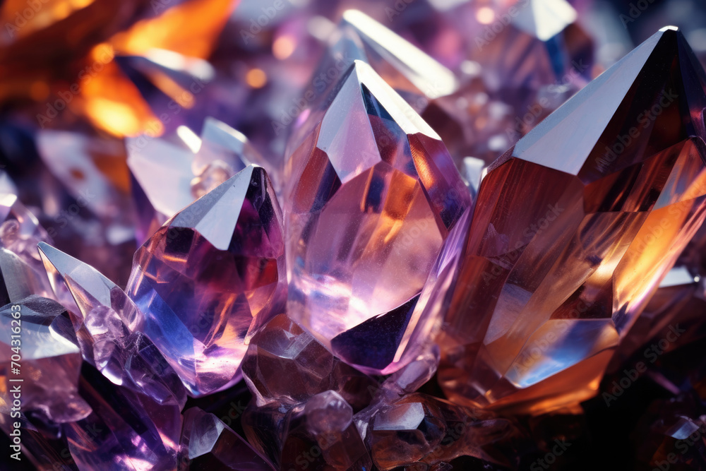A macro shot of a crystal with intricate facets. A macro shot of a crystal with intricate facets.