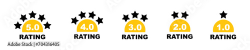 Set of gold rating stars. Feedback from customer from 1 to 5 star. Customer review.