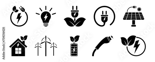 Set of energy vector icons. Alternative electricity. Efficient consumption. Vector 10 Eps.