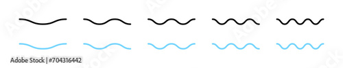 Set of water waves vector icons. Sea or ocean black and blue waves. Vector 10 Eps.