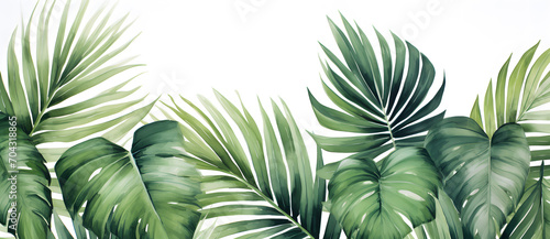 Tropical leaves border in watercolor style photo