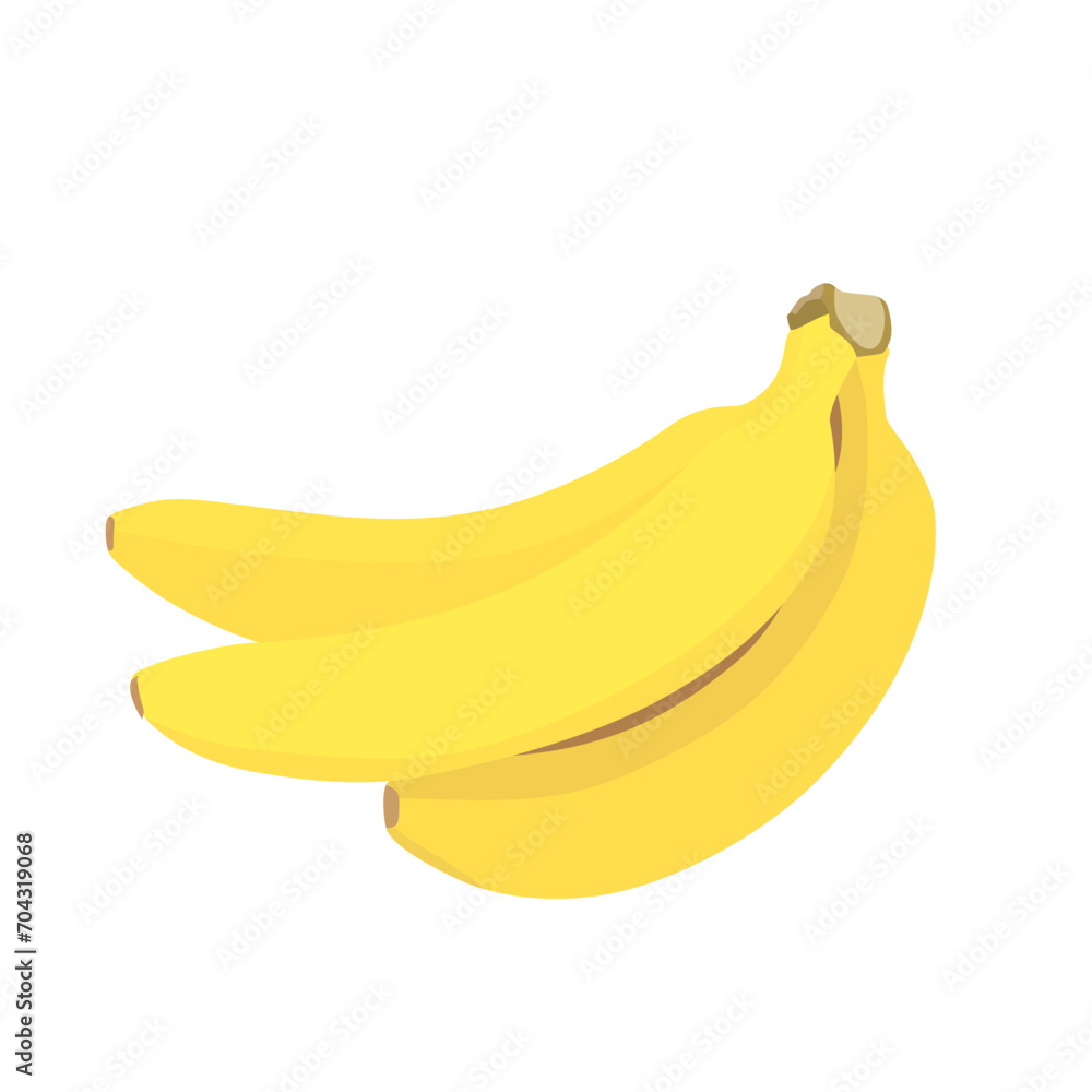 Vector banana icon, illustration of three yellow tropical fruit isolated of white background, cartoon flat bananas bunch, children simple style