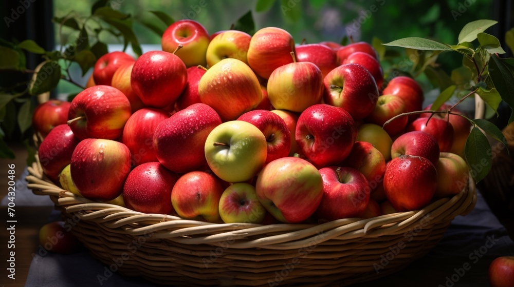 A basket full of colorful apples A basket full of colorful apples