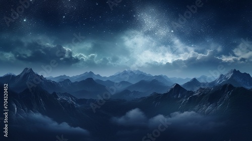 Milky way above the misty mountains at night © MagicS