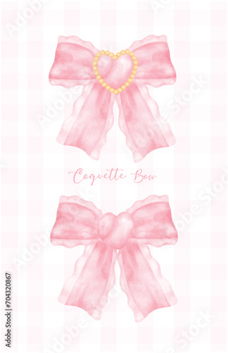 Cute coquette aesthetic pink bows in vintage ribbon style watercolor collection.
