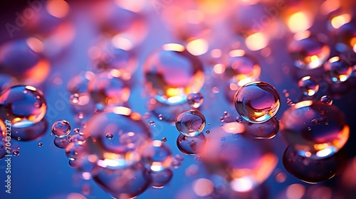 Close-up of colorful water droplets on a reflective surface photo