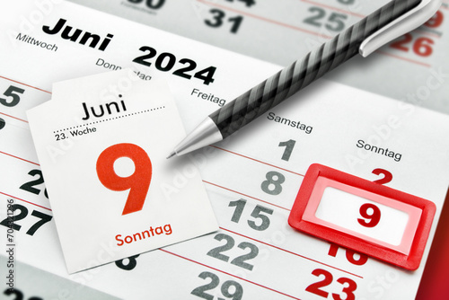 Deutscher Kalender Datum 9. Juni 2024  Sonntag photo