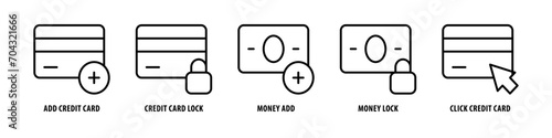 EDC, Click Money, Money Insurance, Payment recieved, Time is money editable stroke outline icons set isolated on white background flat vector illustration.