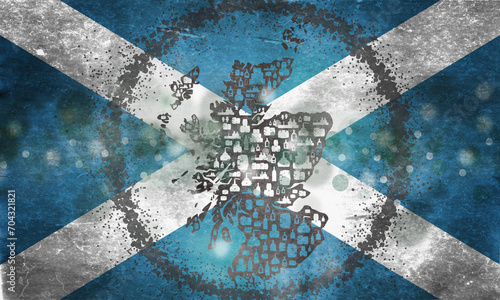 Grunge Textur Flagge und Silhouette Landkarte Schottland - Whisky Tasting - Whisky Elemente photo