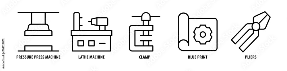 Safety boot, Walkie talkie, Gears, Caliper, Winch editable stroke outline icons set isolated on white background flat vector illustration. Safety boot, Walkie talkie, Gears, Caliper, Winch editable stroke outline icons set isolated on white background flat vector illustration.