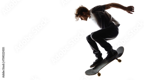 man skateboarding doing an ollie, on transparent background
