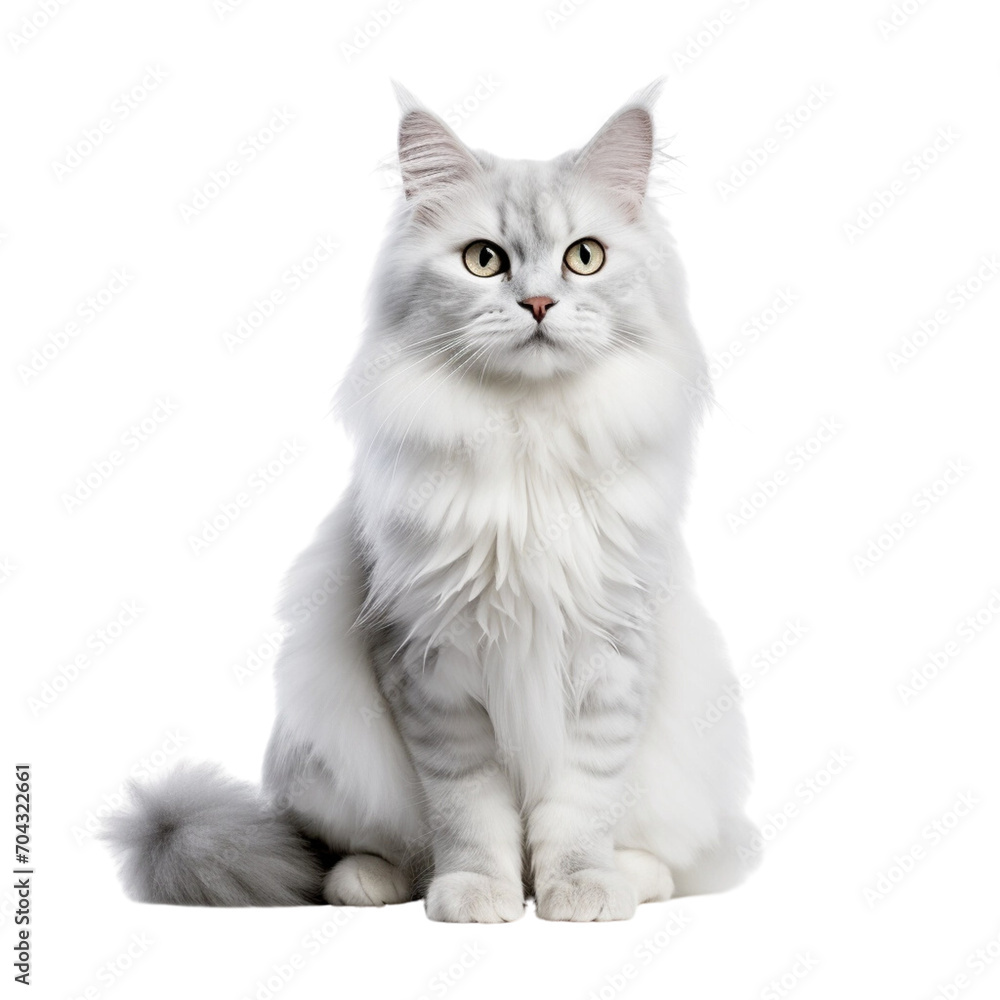 fluffy cat sitting on transparent background