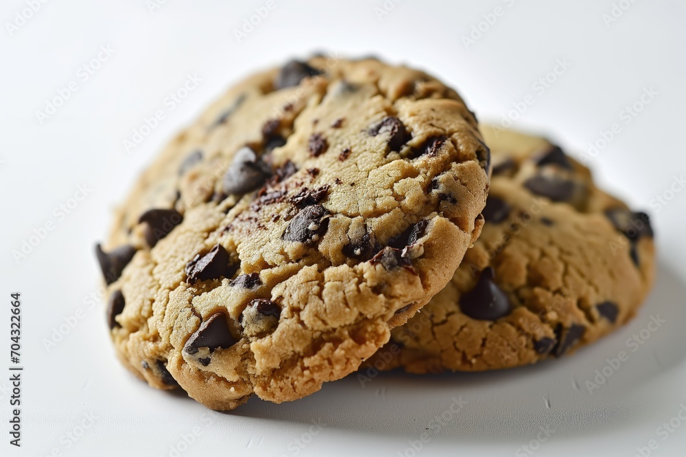Close-up of chocolate chip cookie isolated on a white background. Close-up of chocolate chip cookie isolated on a white background.