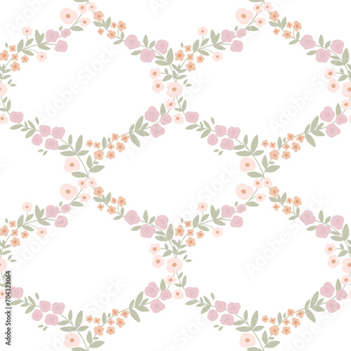Spring floral cottage core seamless pattern. Vector garden pastel tiny flowers print in vintage romantic style.