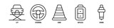 Spark, Keyless, Cone, Steering, Lift editable stroke outline icons set isolated on white background flat vector illustration.