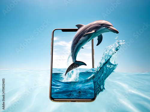 a dolphin jumping out of a phone screen photo