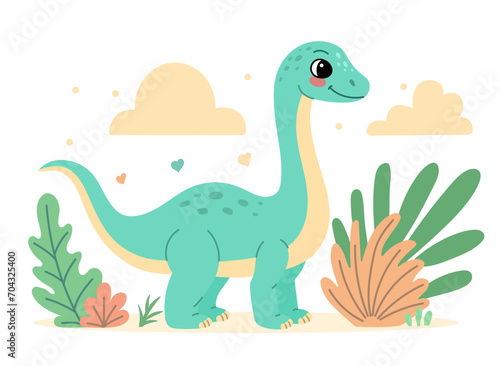 Cute dinosaur brontosaurus flat illustration of cheerful prehistoric character © GrandDesign