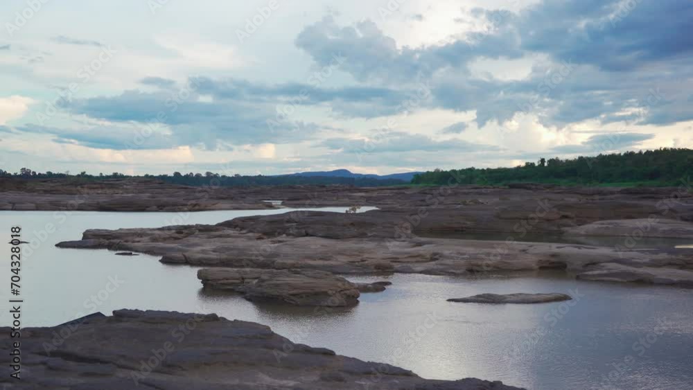 View of Sam Phan Bok, a group of sandstone in the Mekong River, in Ubon Ratchathani, Thailand. View of Sam Phan Bok, a group of sandstone in the Mekong River, in Ubon Ratchathani, Thailand.