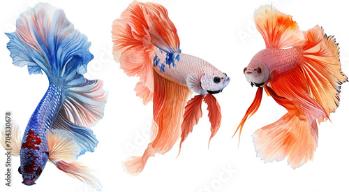 Set of Betta splendens fish water color style png files © lichichu