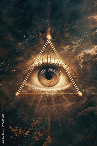 An image of an all seeing eye in the sky. Can be used to depict surveillance, mysticism, or spirituality.