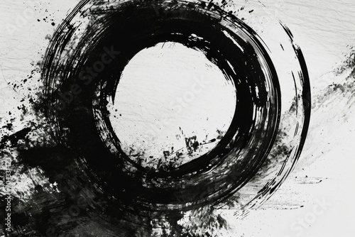 A black and white painting featuring a simple circle. Suitable for various design projects