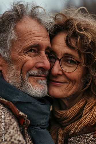 An intimate embrace between an older man and a younger woman. Suitable for illustrating love, relationships, and connections photo