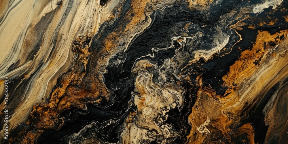 A detailed view of a painting featuring black and gold colors. This image can be used to add elegance and sophistication to various design projects
