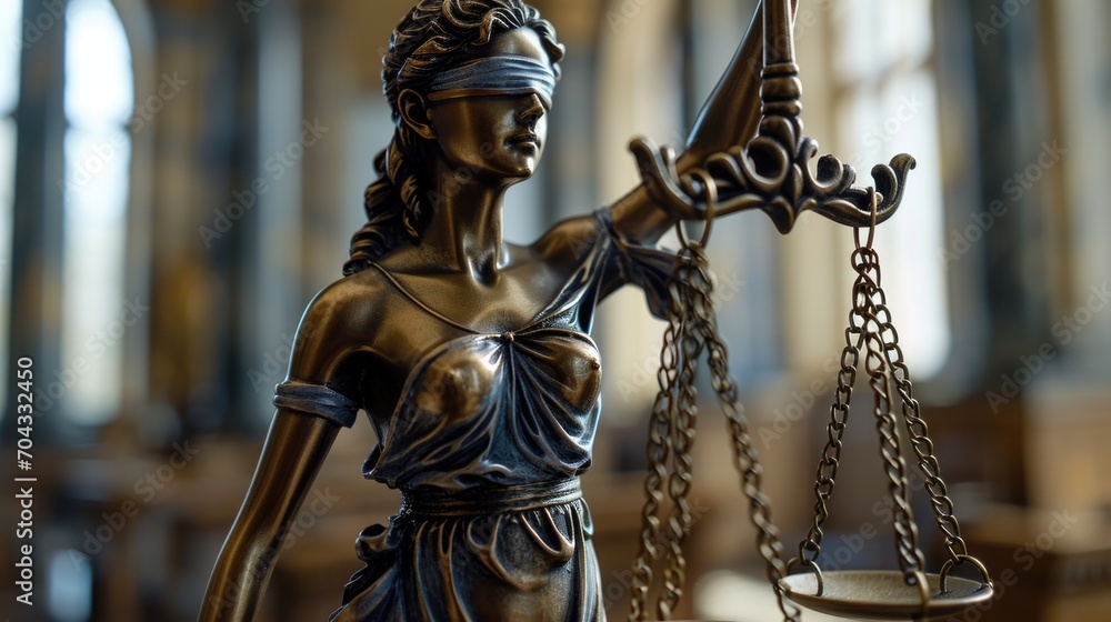 Lady Justice statue holding a scale. Can be used to represent fairness, justice, and the legal system