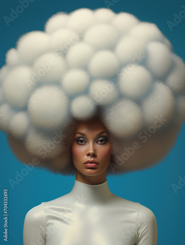 hyperrealistic portrait of a woman with a huge afro, in the style of hip-hop culture exploration. photo