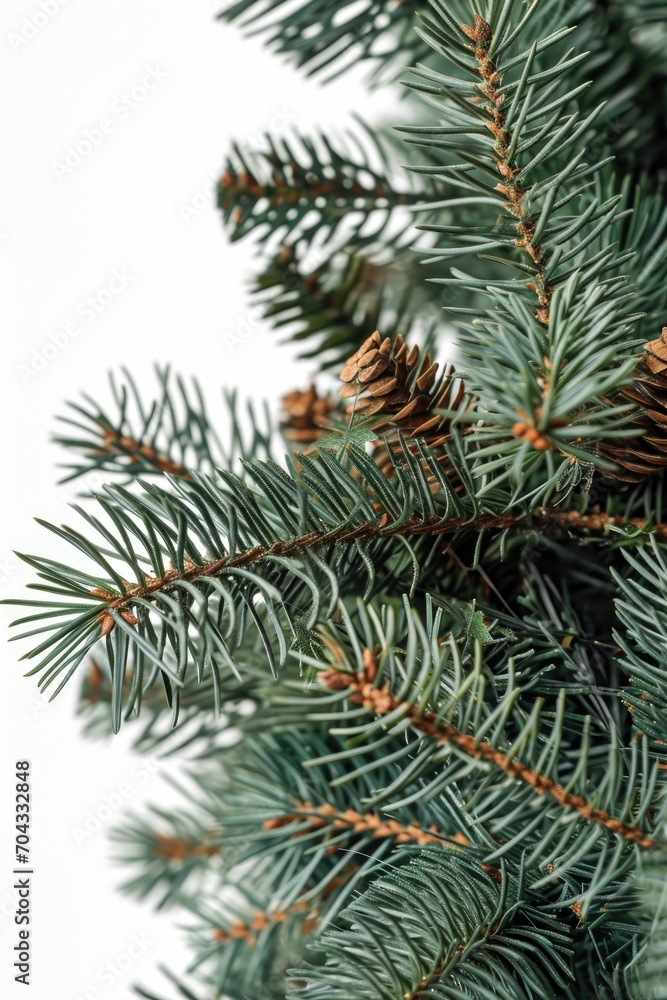 Close-up view of a pine tree with cones. Suitable for nature-themed designs and illustrations