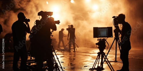 A group of people standing together in front of a camera. This versatile image can be used for various concepts and themes