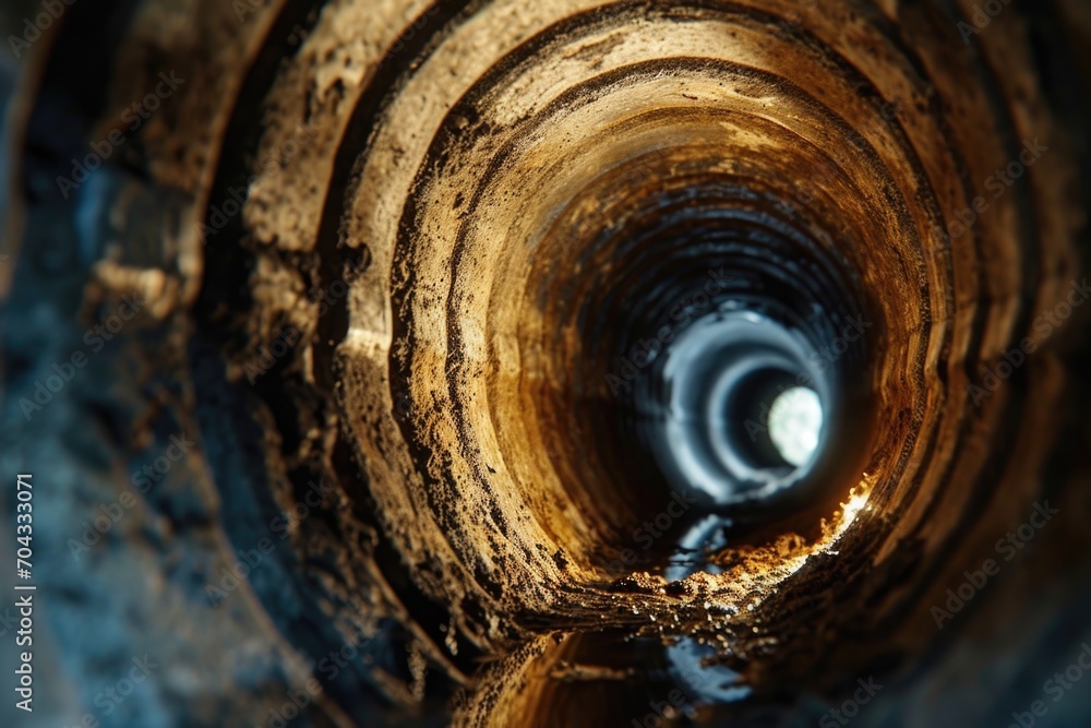 A detailed close-up shot of a pipe with a visible hole. Ideal for illustrating plumbing issues or industrial maintenance concepts