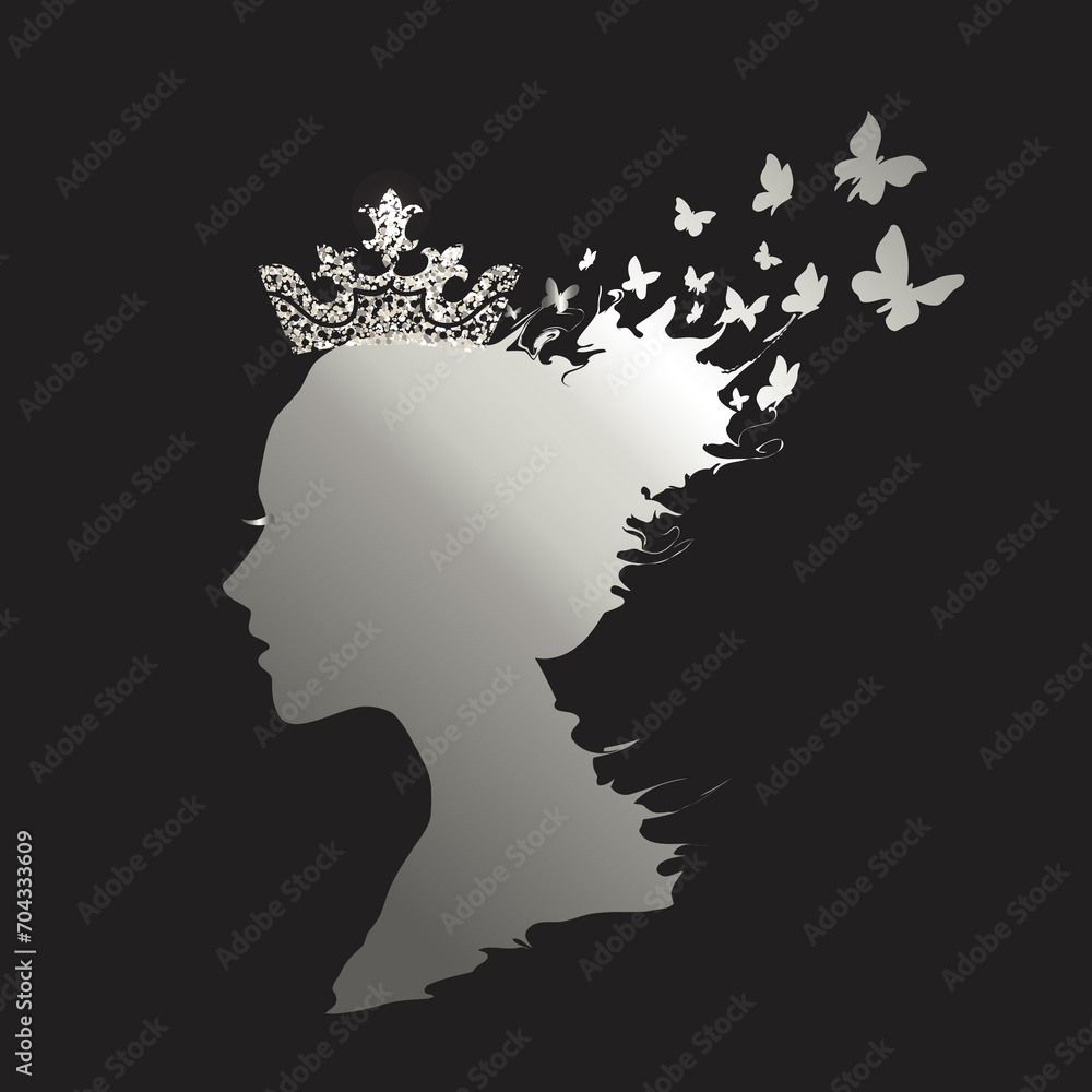 girl silhouette queen with butterfly