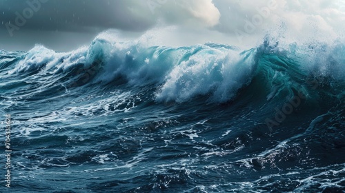 A powerful and majestic wave in the middle of a body of water. Perfect for capturing the beauty and strength of nature. Ideal for use in travel brochures, website banners, and ocean-themed designs