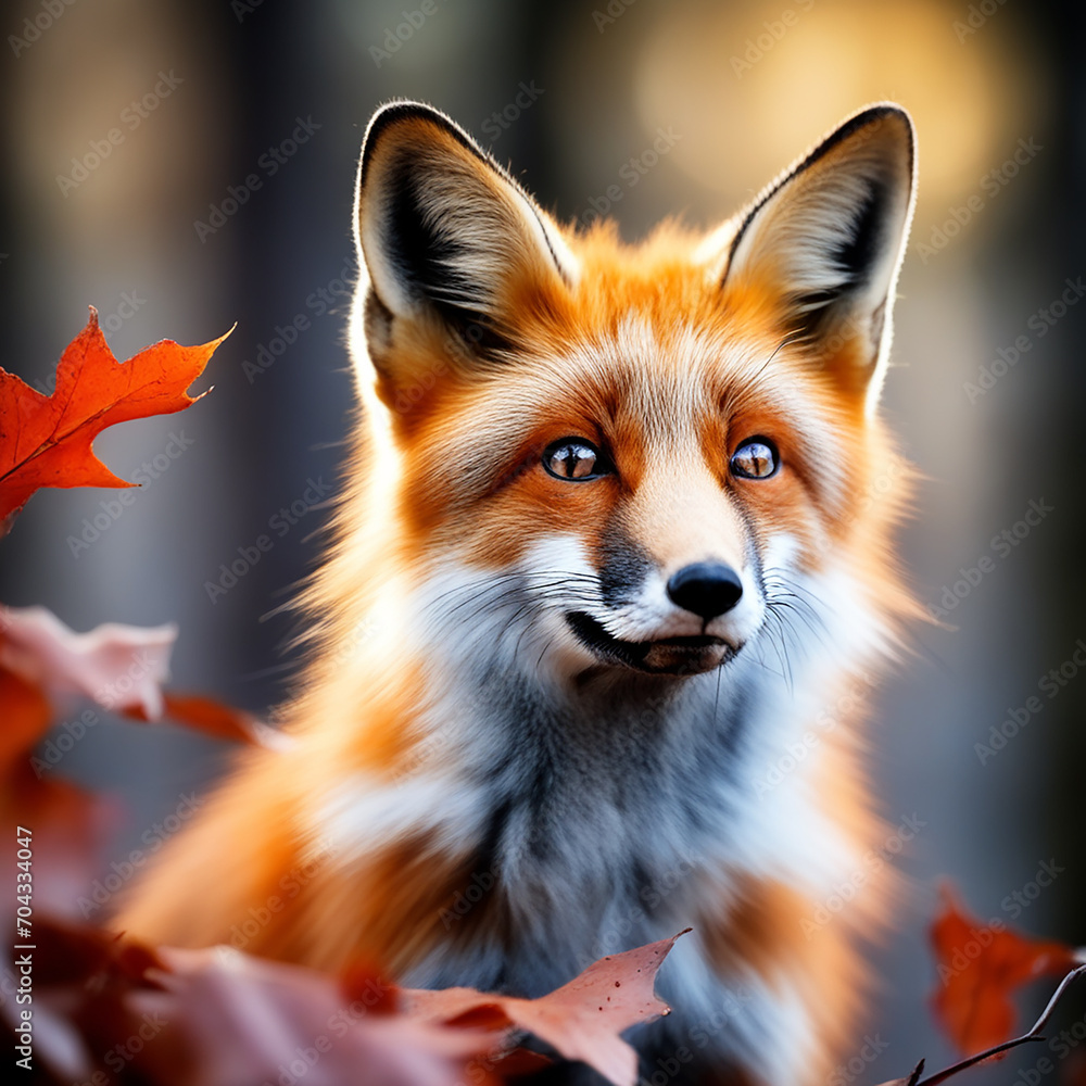 Cute Red Fox in the Fall Forest