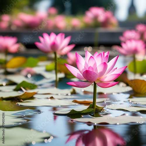 Pink Lotus Flower in a Bangkok Water Garden