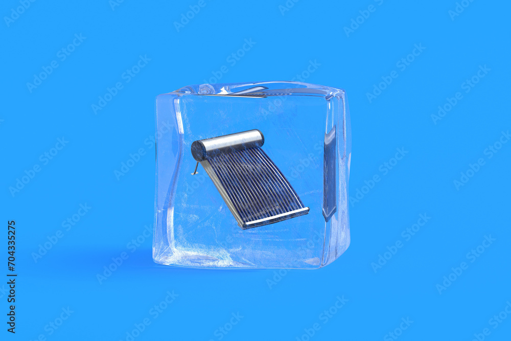 Solar heater in ice cube. 3d illustration Solar heater in ice cube. 3d illustration
