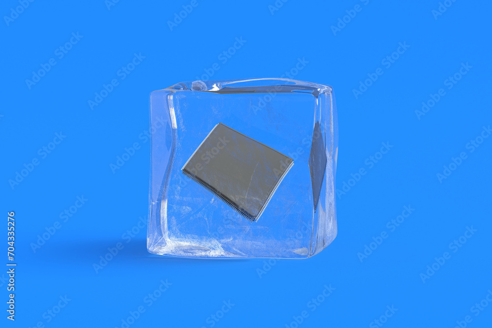 Microchip in ice cube. 3d illustration Microchip in ice cube. 3d illustration