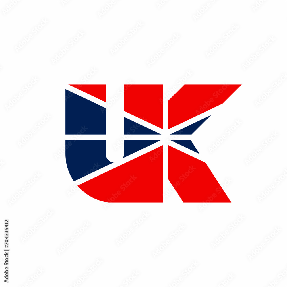 UK letter logo design with British flag colors concept.