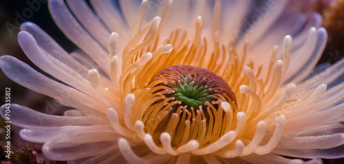 Flower sea living coral and reef color under deep dark water of sea ocean environment.