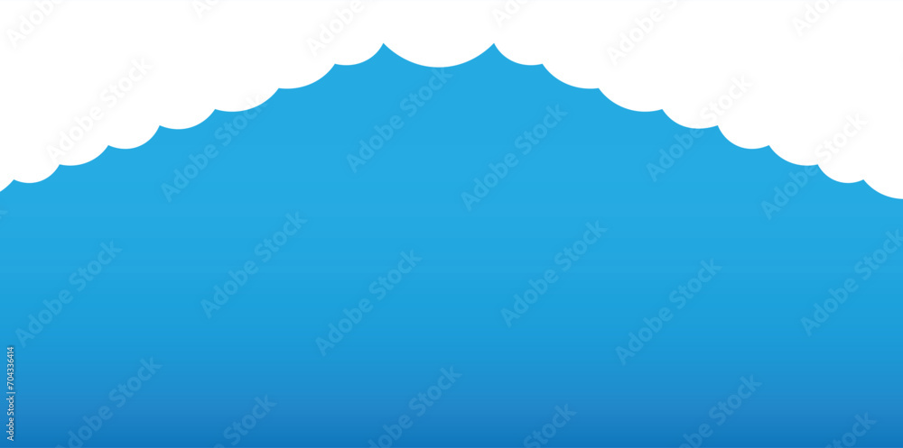 Clouds wide border on blue background. Panorama for banner, template. Vector illustration