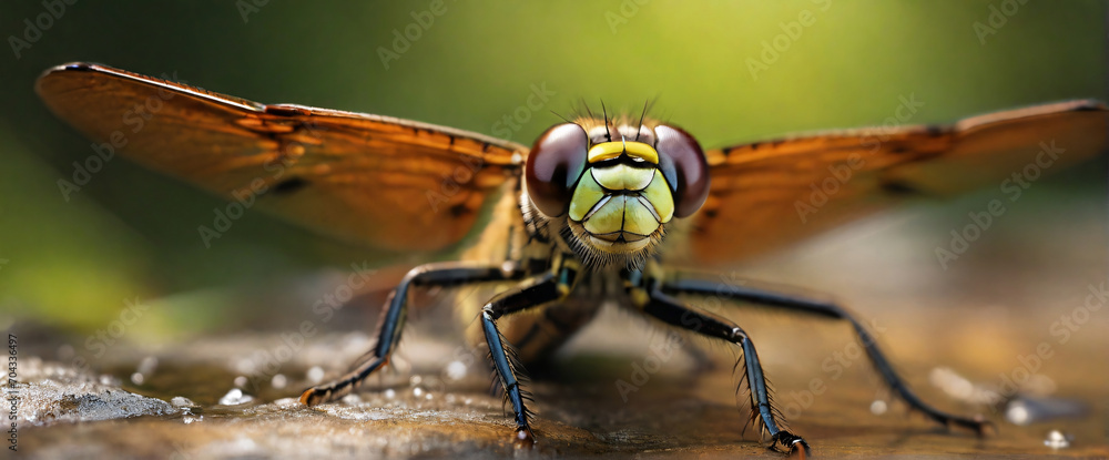 A close-up portrait of a Dragonflies, captured with a shallow depth of field to emphasize its rugged, textured fur, using a Canon EOS 5D Mark IV with a 70-200mm f/2.8 lens, at ISO 400, 1/500 shutter s A close-up portrait of a Dragonflies, captured with a shallow depth of field to emphasize its rugged, textured fur, using a Canon EOS 5D Mark IV with a 70-200mm f/2.8 lens, at ISO 400, 1/500 shutter s