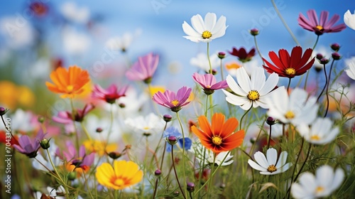 A cluster of vibrant wildflowers swaying in the breeze. © Its Your,s